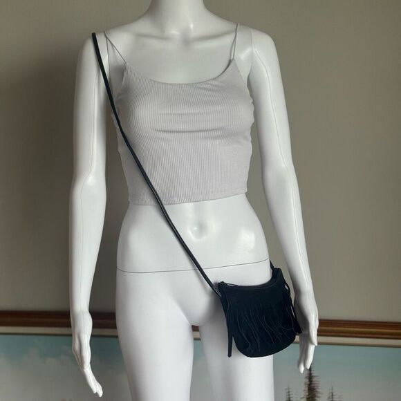 vintage mini black suede fringe crossbody bag - Picture 6 of 12